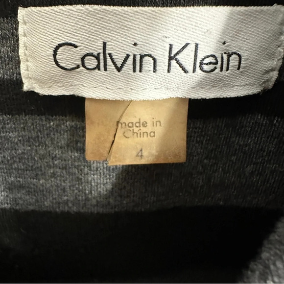 Calvin Klein dress, size 4, black and grey stripe, gold zipper, office, date - Picture 2 of 5